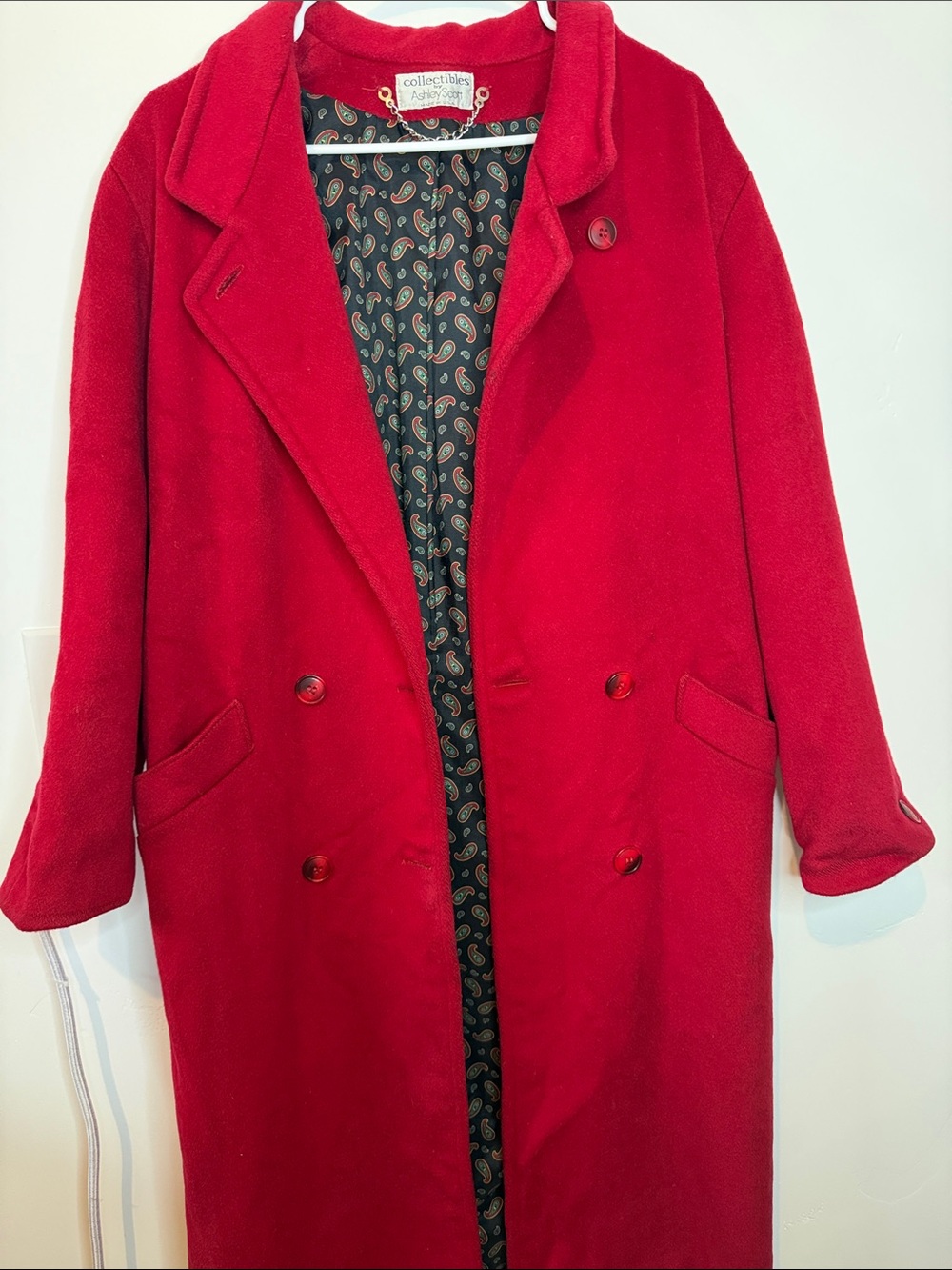 Women's Wool Red Double-Breasted Trench Coat by Collection - Picture 3 of 13